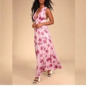 Lulu's Red and Pink Maxi Sundress with Plunge Neckline